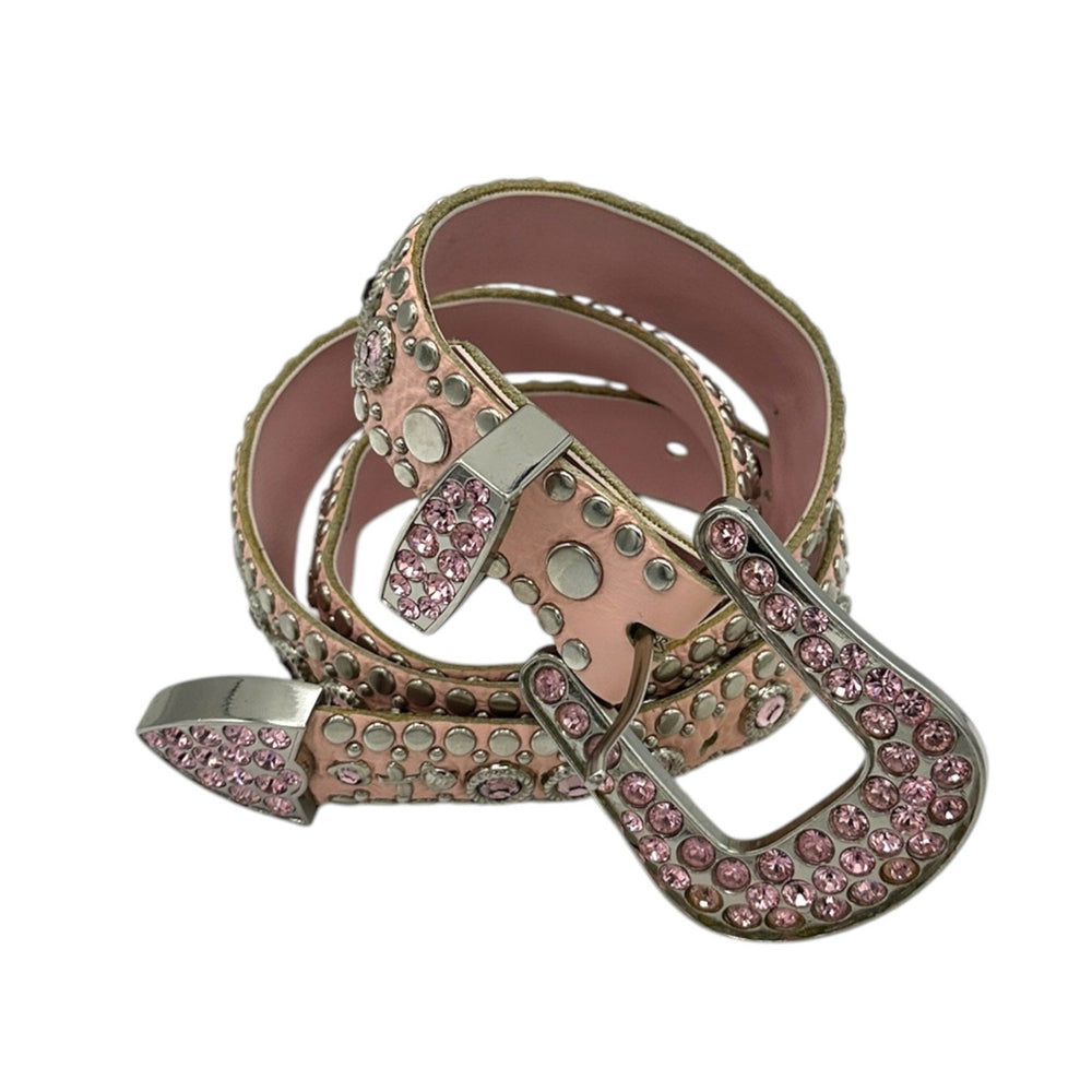 AccessoriesKippys Pink Leather Western Statement Belt Y2k Crystal Buckle Size 32