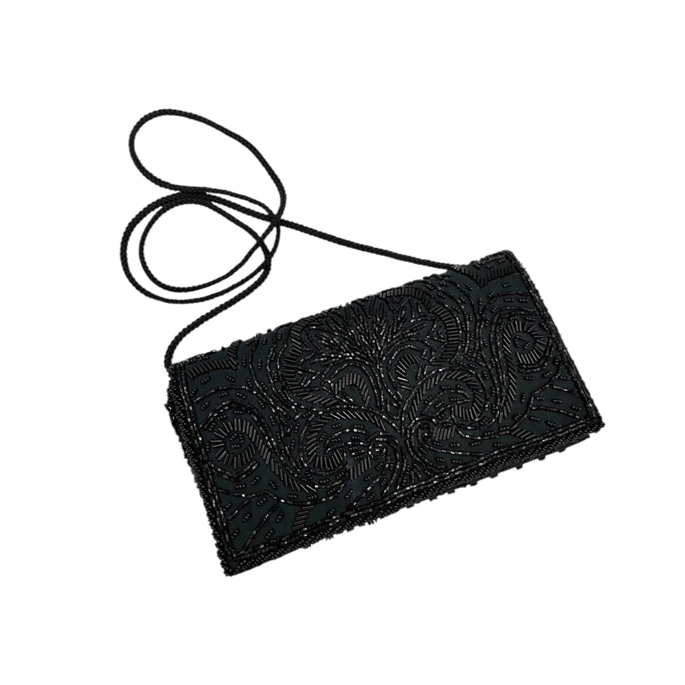 La Regale Black Beaded Evening Bag Vintage Crossbody or Clutch Handbag Accessories 24 Wishes Vintage Jewelry