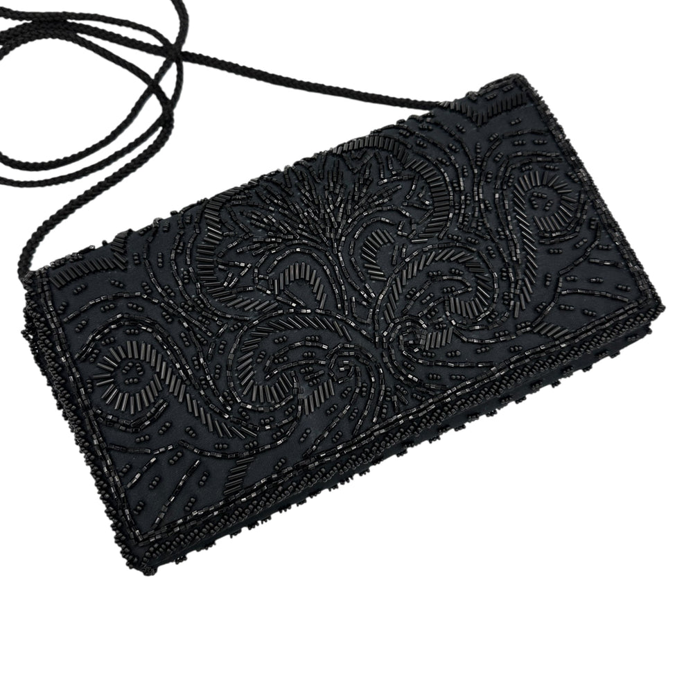 La Regale Black Beaded Evening Bag Vintage Crossbody or Clutch Handbag Accessories 24 Wishes Vintage Jewelry