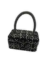 La Regale Small Black & Silver Beaded Box Top Handle Handbag - 24 Wishes Vintage Jewelry