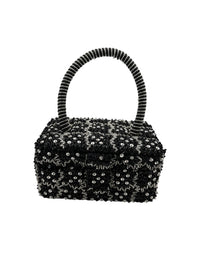 La Regale Small Black & Silver Beaded Box Top Handle Handbag - 24 Wishes Vintage Jewelry