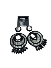 Large Black and White Beaded Kenneth Jay Lane Dangle Pierced Earrings - 24 Wishes Vintage Jewelry