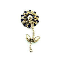 Large Blue Rhinestone Long Stem Flower Brooch - 24 Wishes Vintage Jewelry