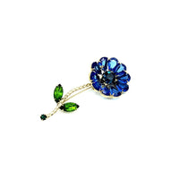 Large Blue Rhinestone Long Stem Flower Brooch - 24 Wishes Vintage Jewelry