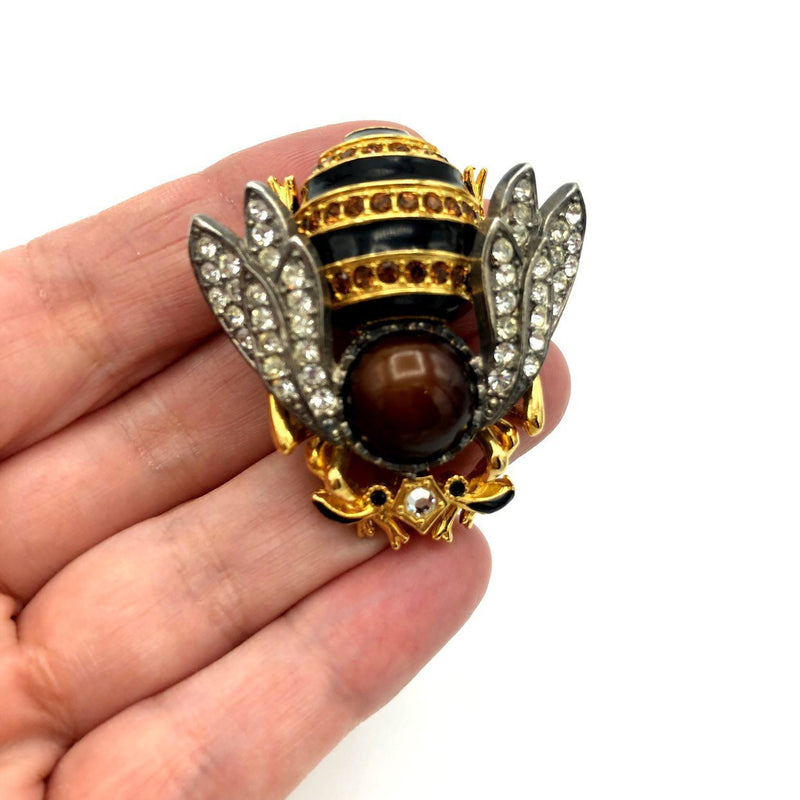 Large Edgar Berebi Figural Enamel Bee Brooch - 24 Wishes Vintage Jewelry