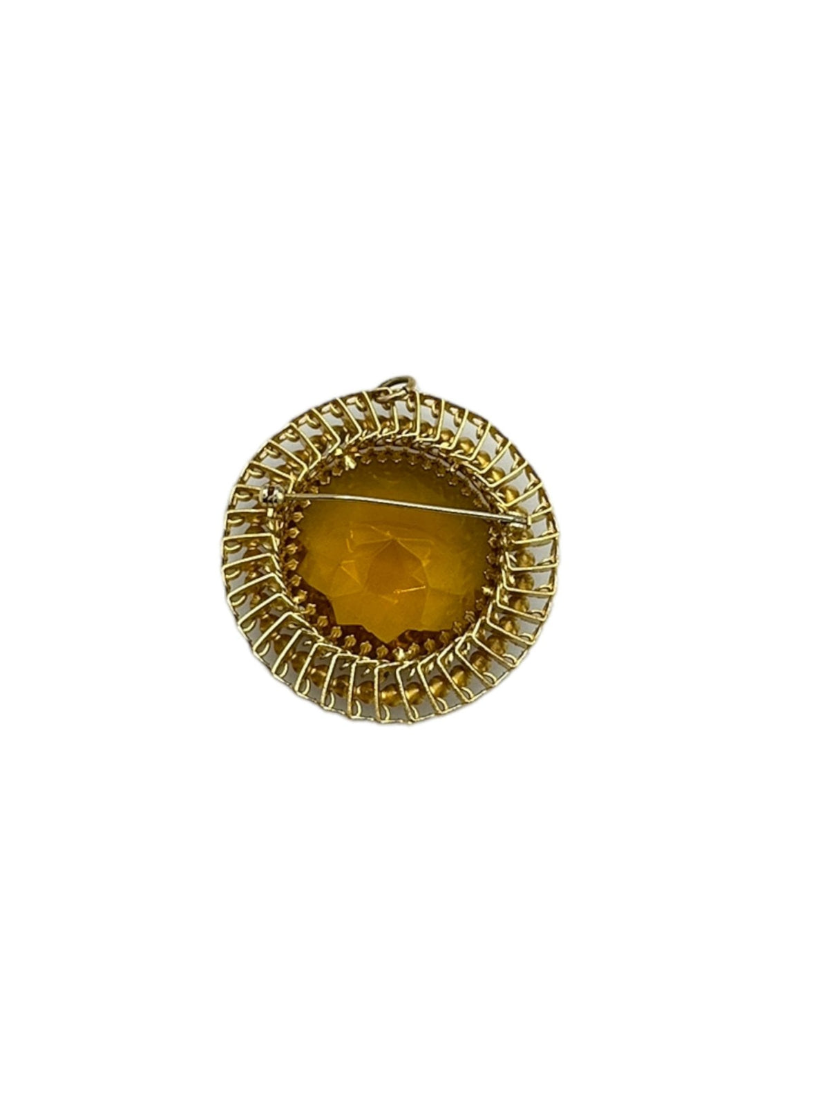 Large Gold Citrine Faceted Glass Pearl Statement Brooch Pendant - 24 Wishes Vintage Jewelry