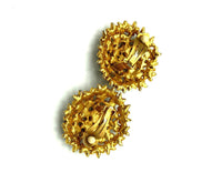 Large Gold Cluster Black Flower Rhinestone Clip - On Earrings - 24 Wishes Vintage Jewelry