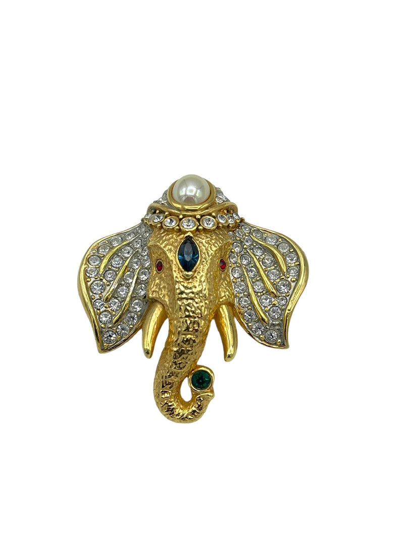 Large Gold Mogul Elephant Statement Brooch - 24 Wishes Vintage Jewelry