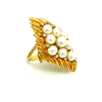 Large Gold Rhinestone & Pearl Vintage Cocktail Ring - 24 Wishes Vintage Jewelry