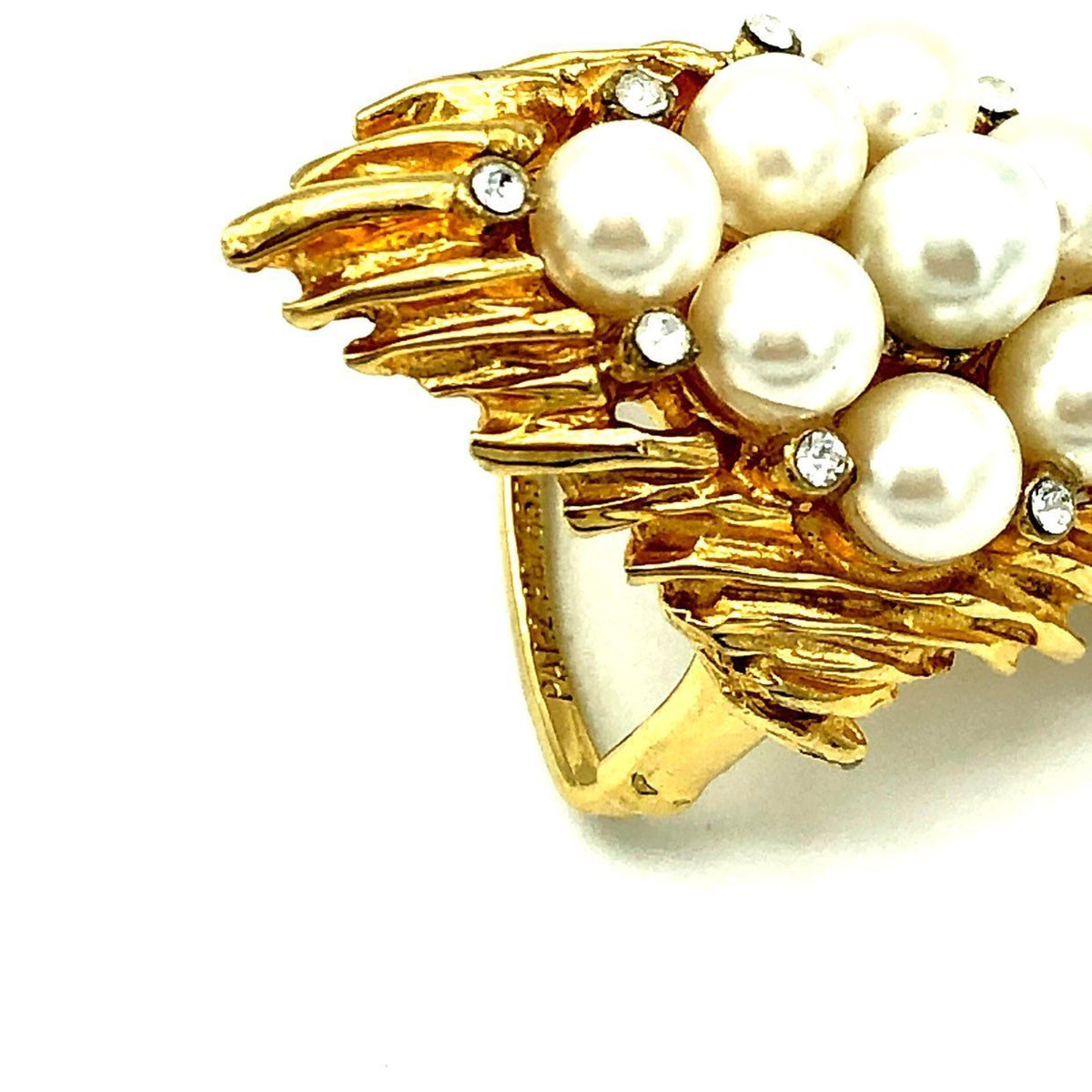 Large Gold Rhinestone & Pearl Vintage Cocktail Ring - 24 Wishes Vintage Jewelry