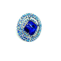 Large Layered Blue Rhinestone Vintage Circle Brooch - 24 Wishes Vintage Jewelry