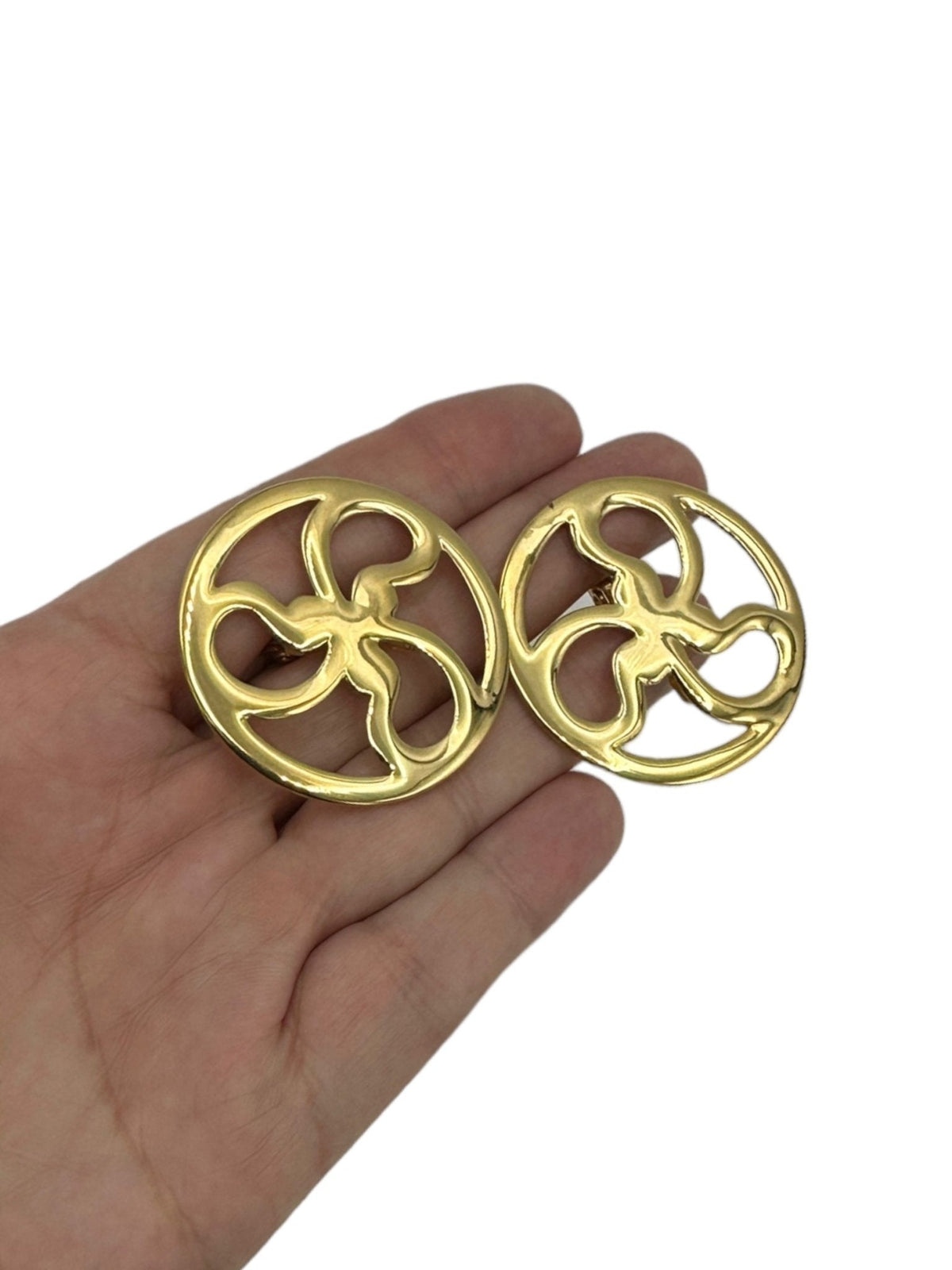 Large Monet Gold Swirl Cutout Clip - On Statement Earrings - 24 Wishes Vintage Jewelry