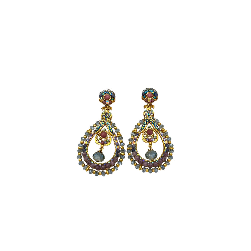 Larisa Barrera Crystal & Beaded Teardrop Dangle Clip - On Earrings Earrings 24 Wishes Vintage Jewelry