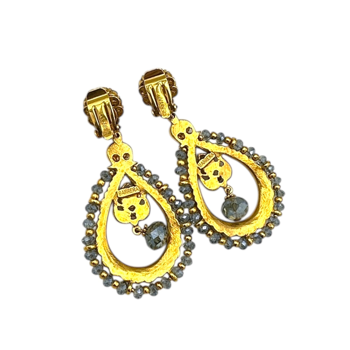 Larisa Barrera Crystal & Beaded Teardrop Dangle Clip - On Earrings Earrings 24 Wishes Vintage Jewelry