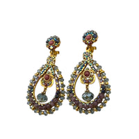 Larisa Barrera Crystal & Beaded Teardrop Dangle Clip - On Earrings Earrings 24 Wishes Vintage Jewelry