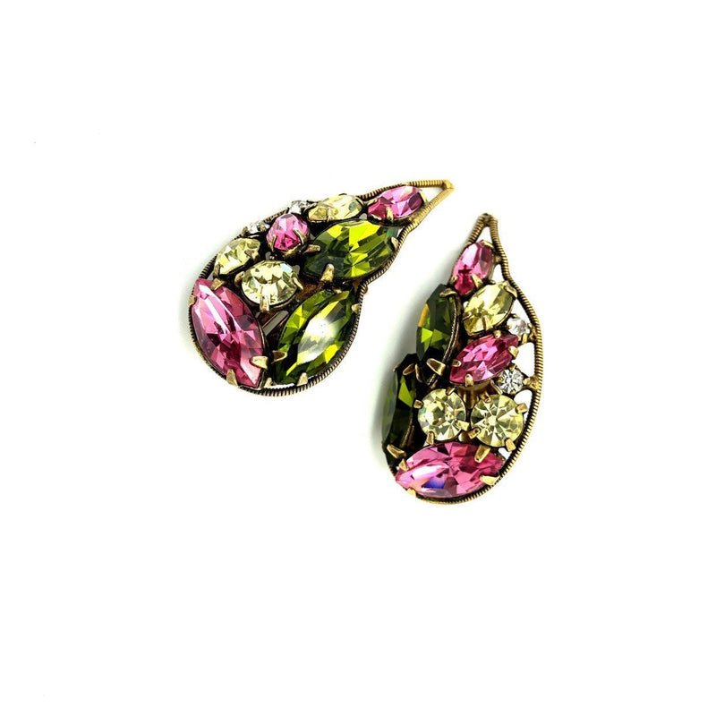 Laroco Pink Rhinestone Butterfly Crawler Vintage Clip - On Earrings - 24 Wishes Vintage Jewelry