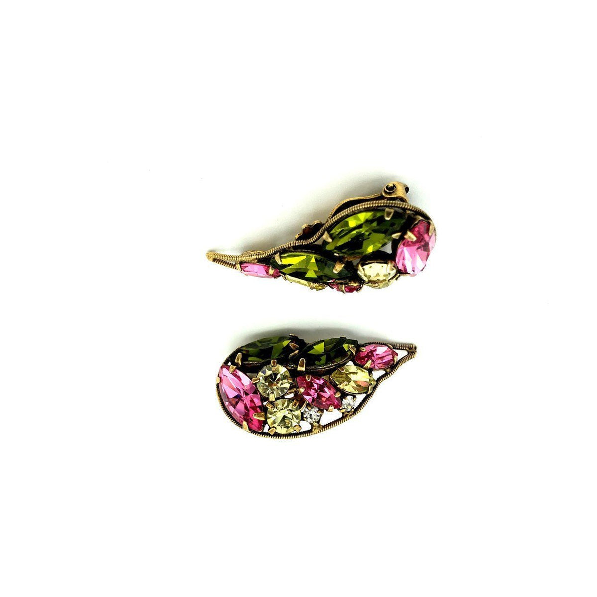 Laroco Pink Rhinestone Butterfly Crawler Vintage Clip - On Earrings - 24 Wishes Vintage Jewelry