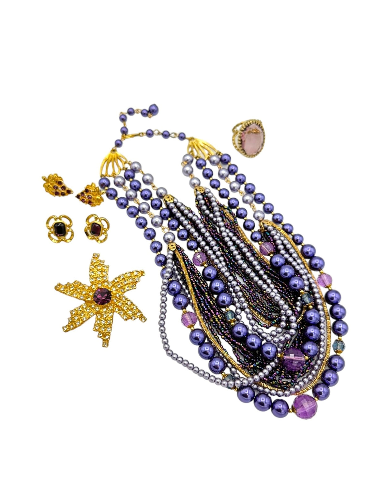 Layered Purple Bead & Crystal Vintage Jewelry Curated Collection - 24 Wishes Vintage Jewelry