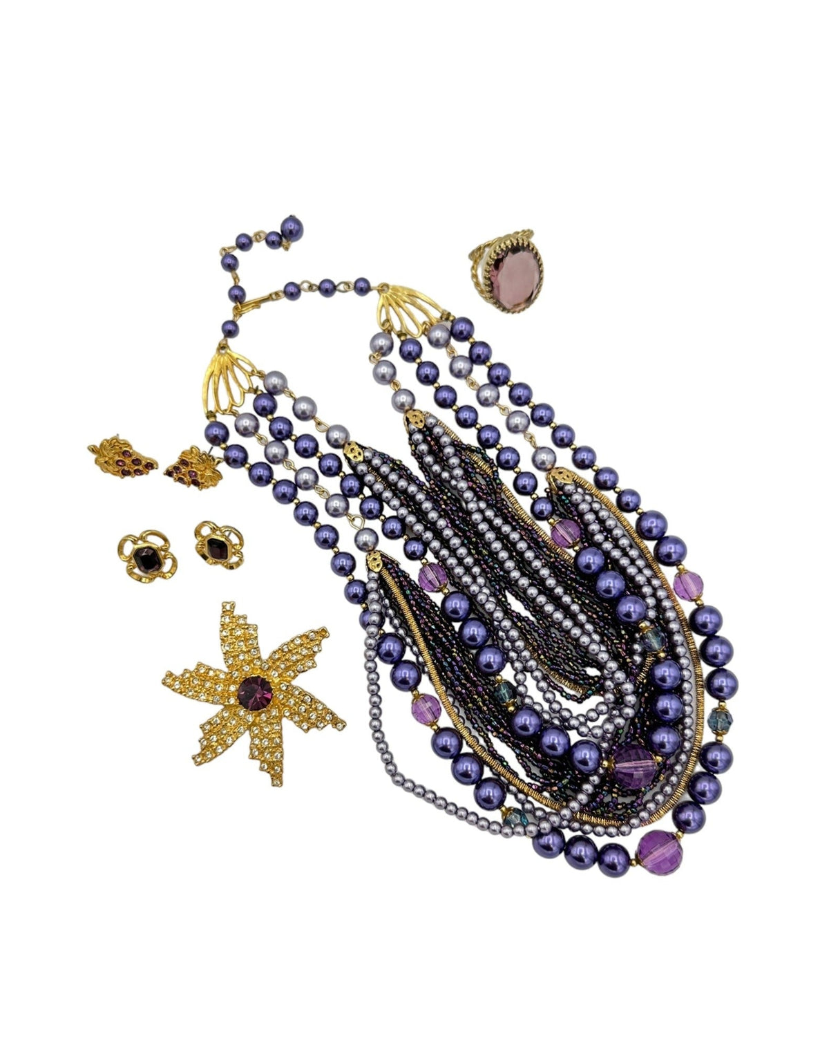 Layered Purple Bead & Crystal Vintage Jewelry Curated Collection - 24 Wishes Vintage Jewelry