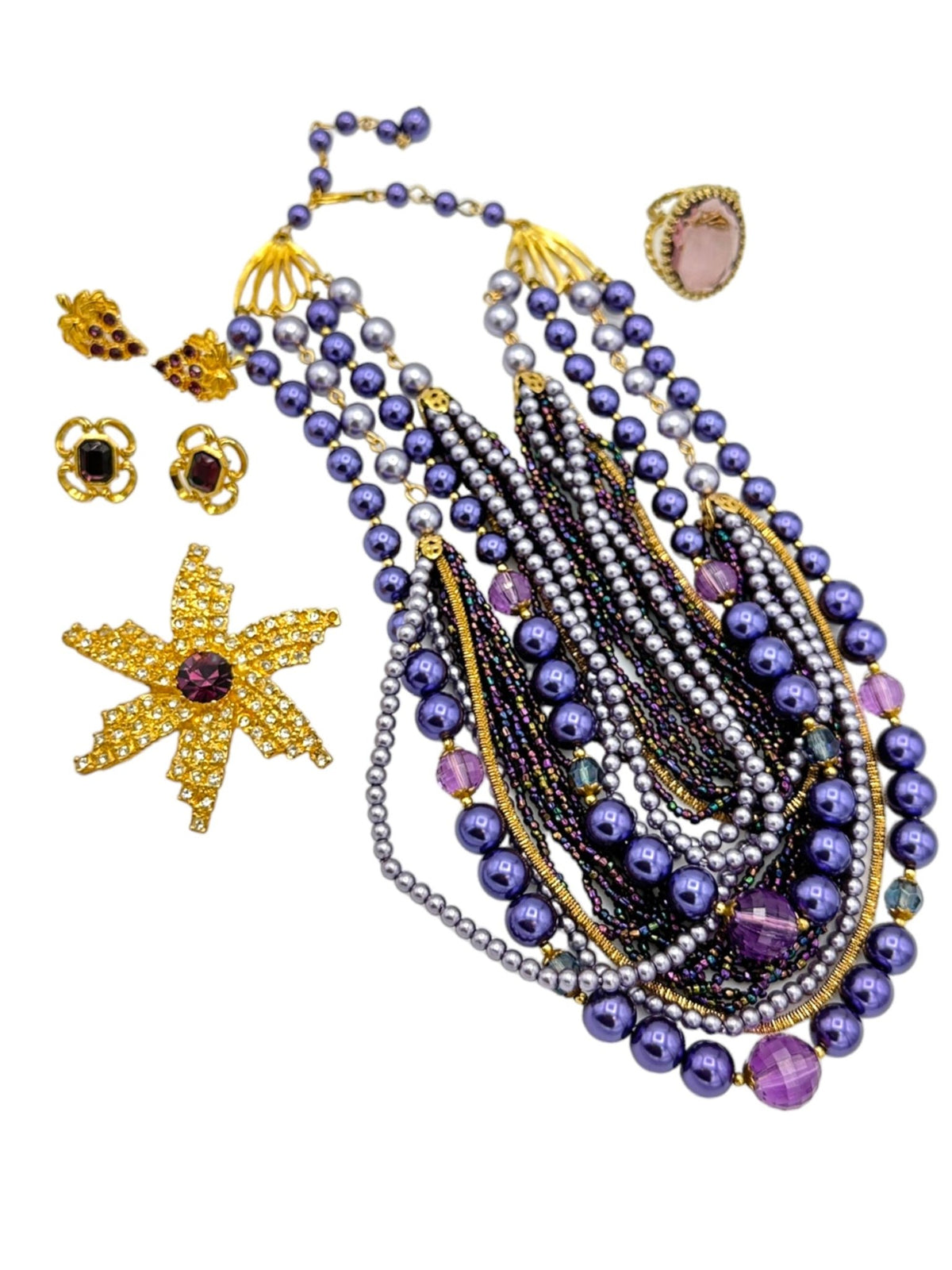 Layered Purple Bead & Crystal Vintage Jewelry Curated Collection - 24 Wishes Vintage Jewelry