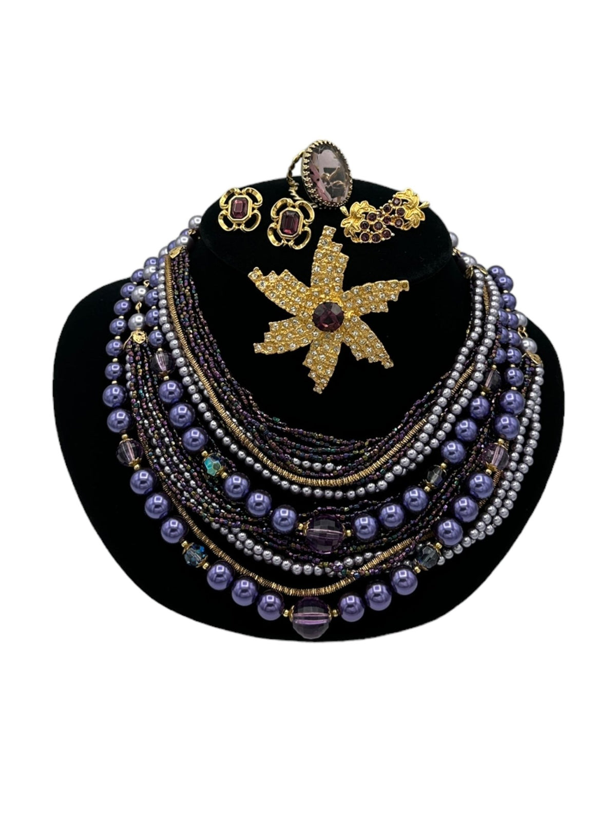 Layered Purple Bead & Crystal Vintage Jewelry Curated Collection - 24 Wishes Vintage Jewelry