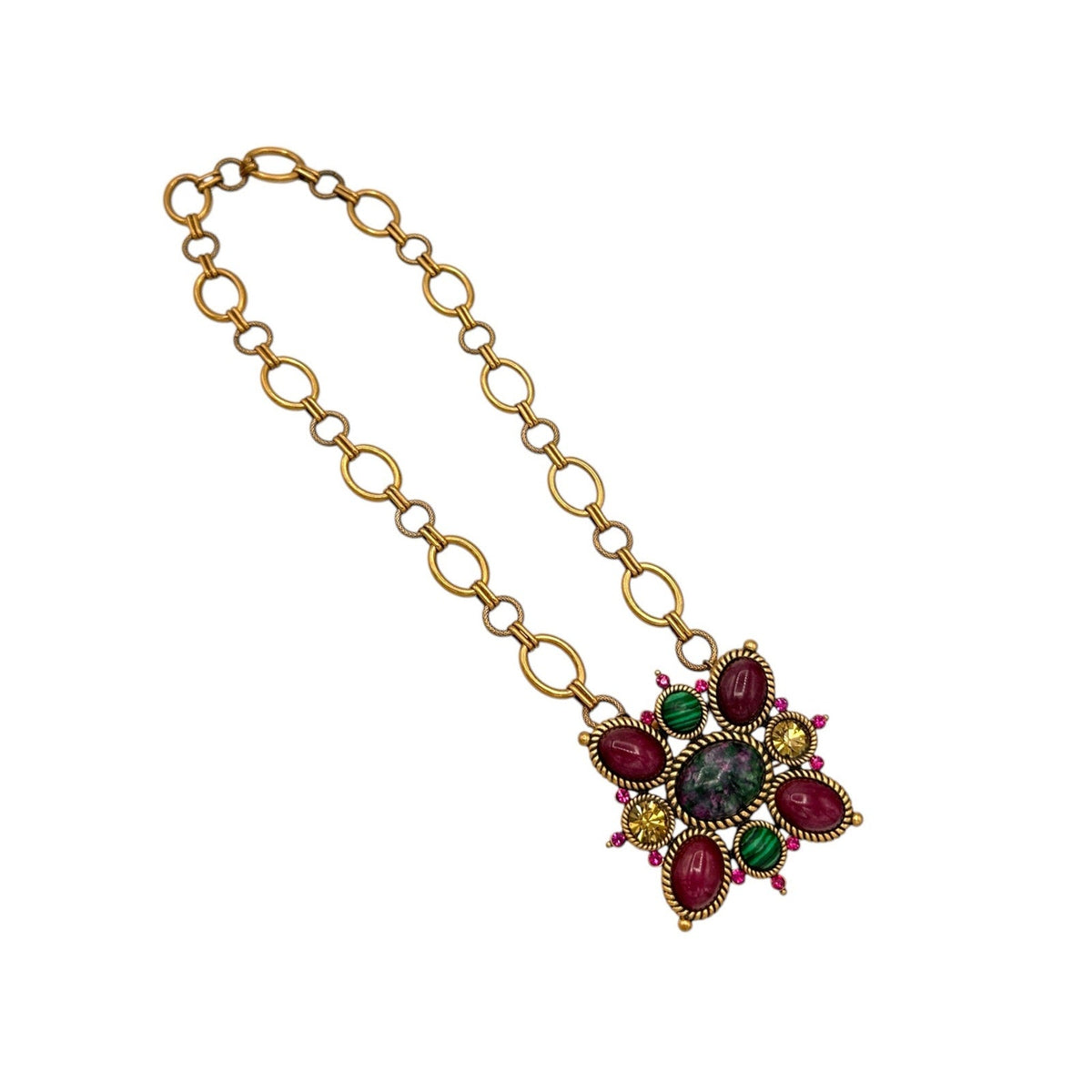 Necklaces & PendantsLinea Louis Dell'Olio Pink Green Cabochon Brooch Pendant Necklace 3 Way
