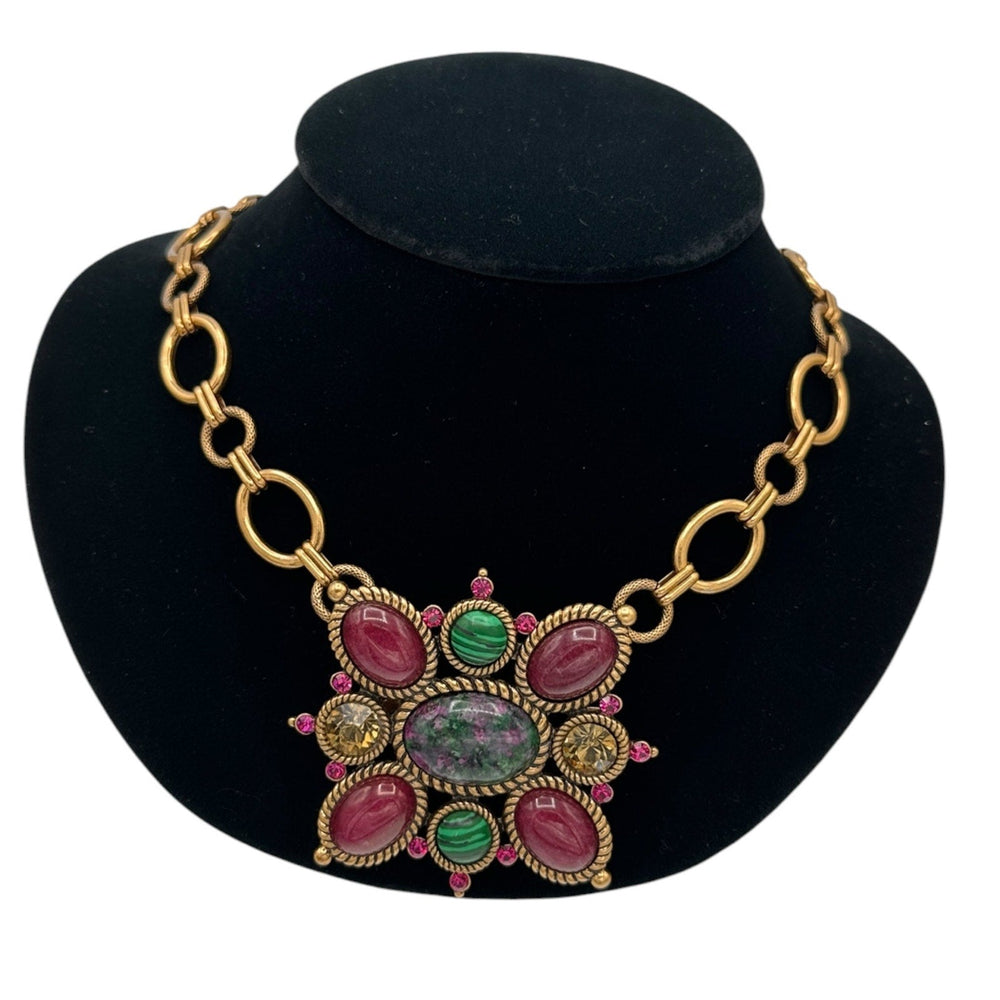 Necklaces & PendantsLinea Louis Dell'Olio Pink Green Cabochon Brooch Pendant Necklace 3 Way