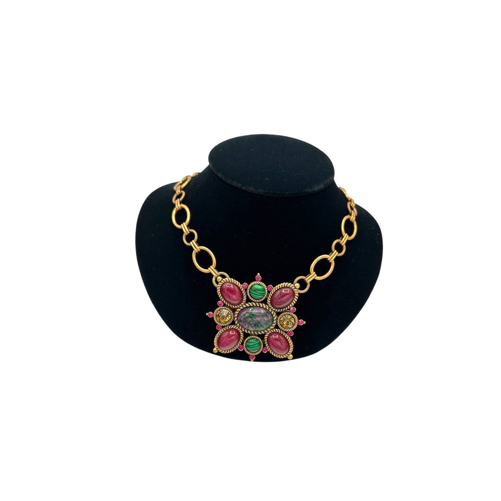Necklaces & PendantsLinea Louis Dell'Olio Pink Green Cabochon Brooch Pendant Necklace 3 Way