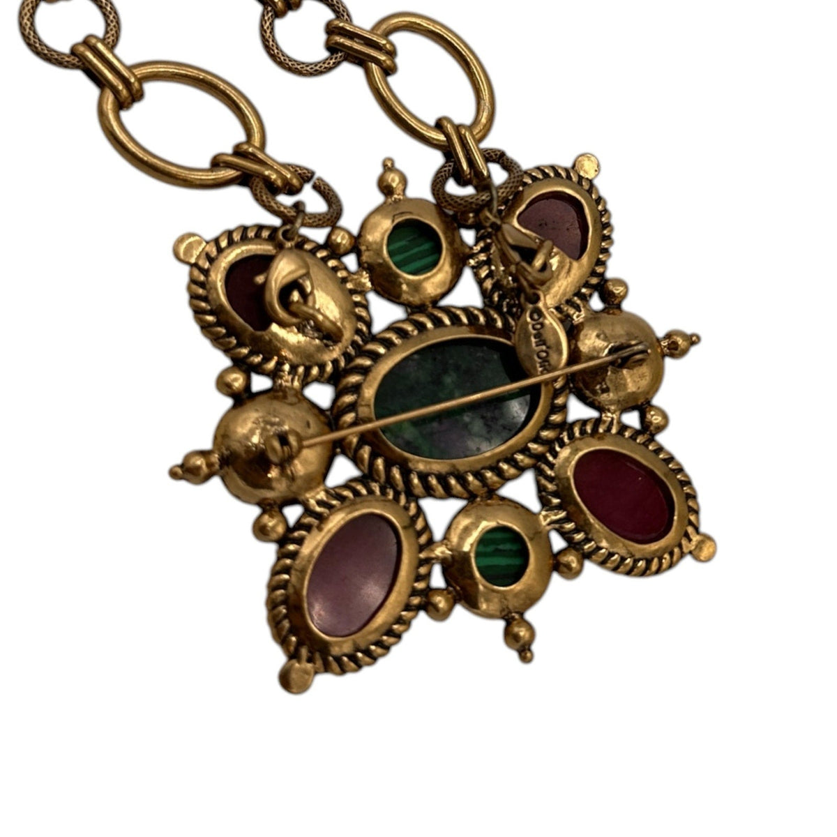Necklaces & PendantsLinea Louis Dell'Olio Pink Green Cabochon Brooch Pendant Necklace 3 Way
