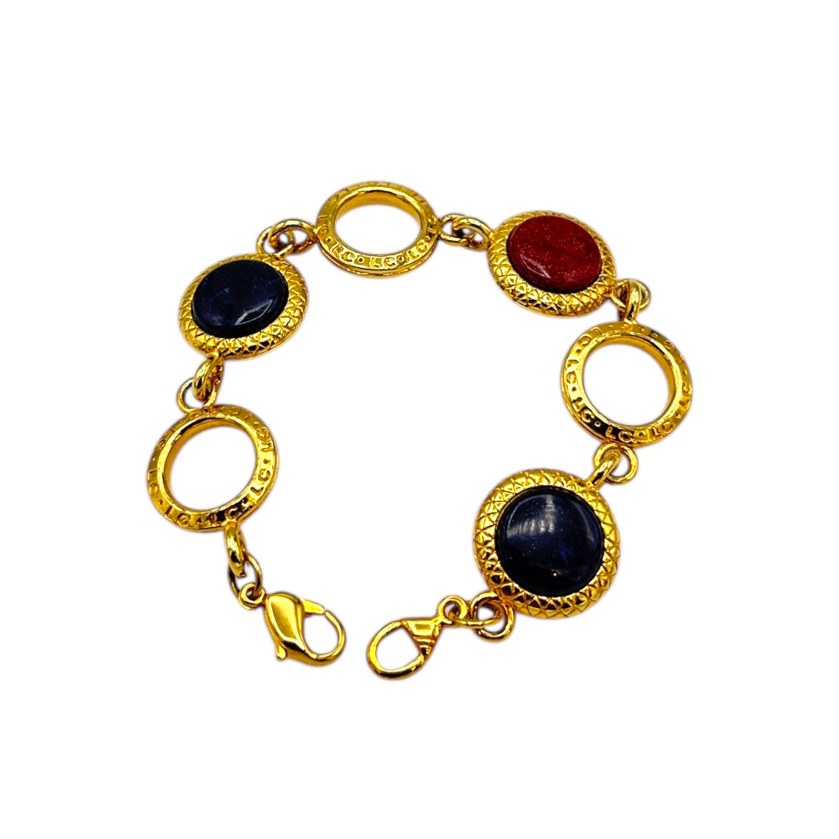 Liz Claiborne LCI Gold Reversible Cabochon Link Stacking Bracelet 24 Wishes Vintage Jewelry