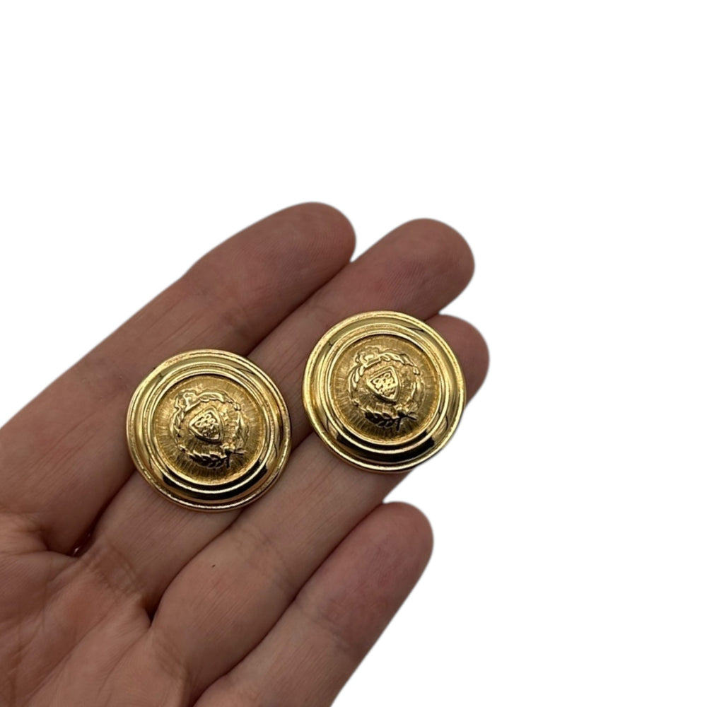 EarringsLiz Claiborne LCI Gold Round Crest Pierced Earrings
