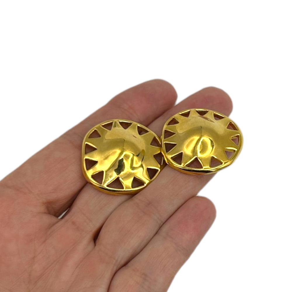 Liz Claiborne LCI Vintage Jewelry Shiny Gold Sun Pierced Earrings - 24 Wishes Vintage Jewelry