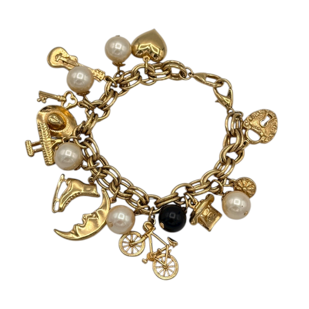 Liz Claibourne LCI Pearl & Chain Gold Chain Bracelet 24 Wishes Vintage Jewelry