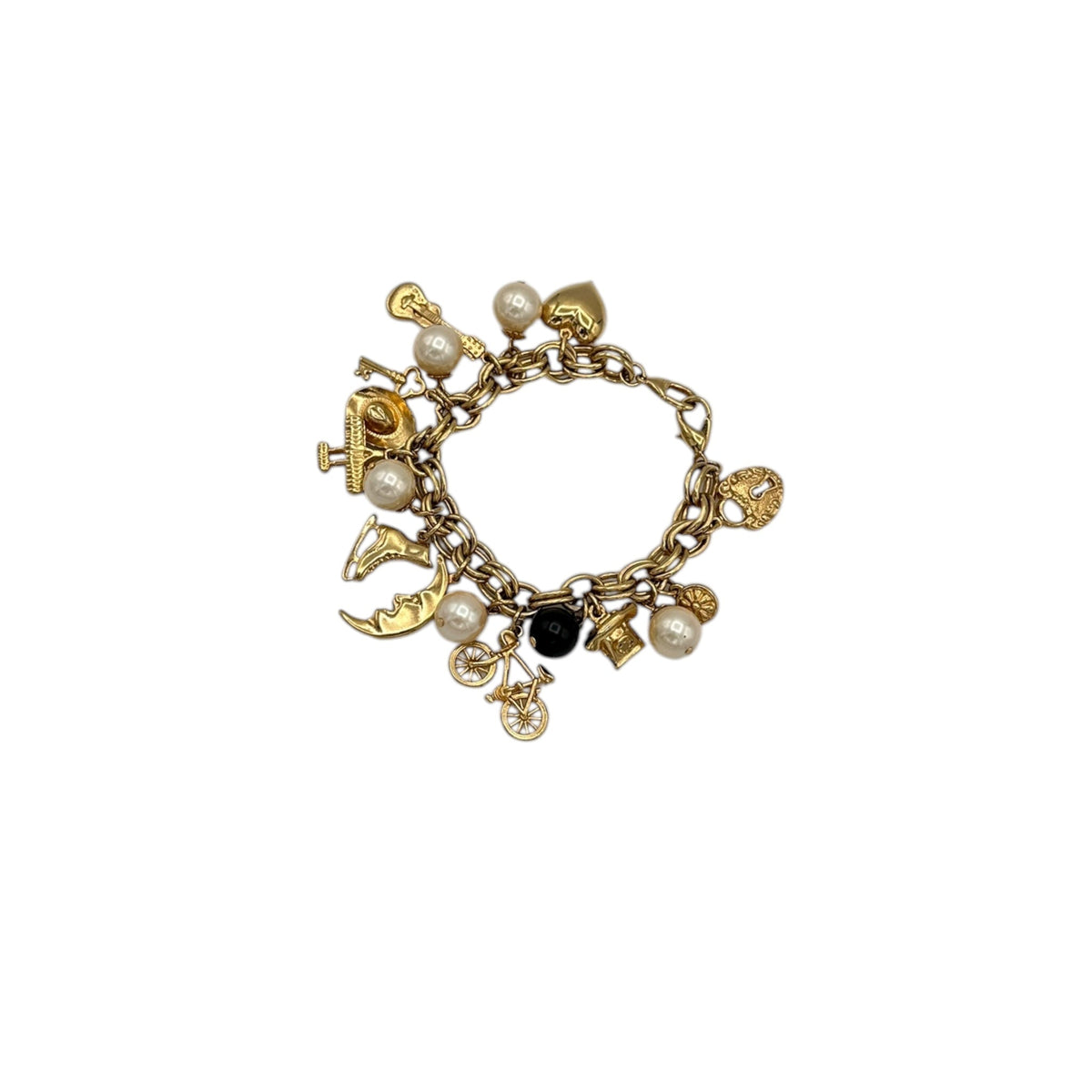 Liz Claibourne LCI Pearl & Chain Gold Chain Bracelet 24 Wishes Vintage Jewelry