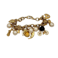 Liz Claibourne LCI Pearl & Chain Gold Chain Bracelet 24 Wishes Vintage Jewelry