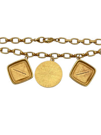 Liz Claibourne Satin Gold Chain Necklace Pearl Crest Medallion Charm Pendant - 24 Wishes Vintage Jewelry