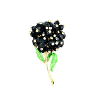 Long Stem Flower Black & White Rhinestone Vintage Brooch - 24 Wishes Vintage Jewelry