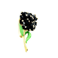 Long Stem Flower Black & White Rhinestone Vintage Brooch - 24 Wishes Vintage Jewelry