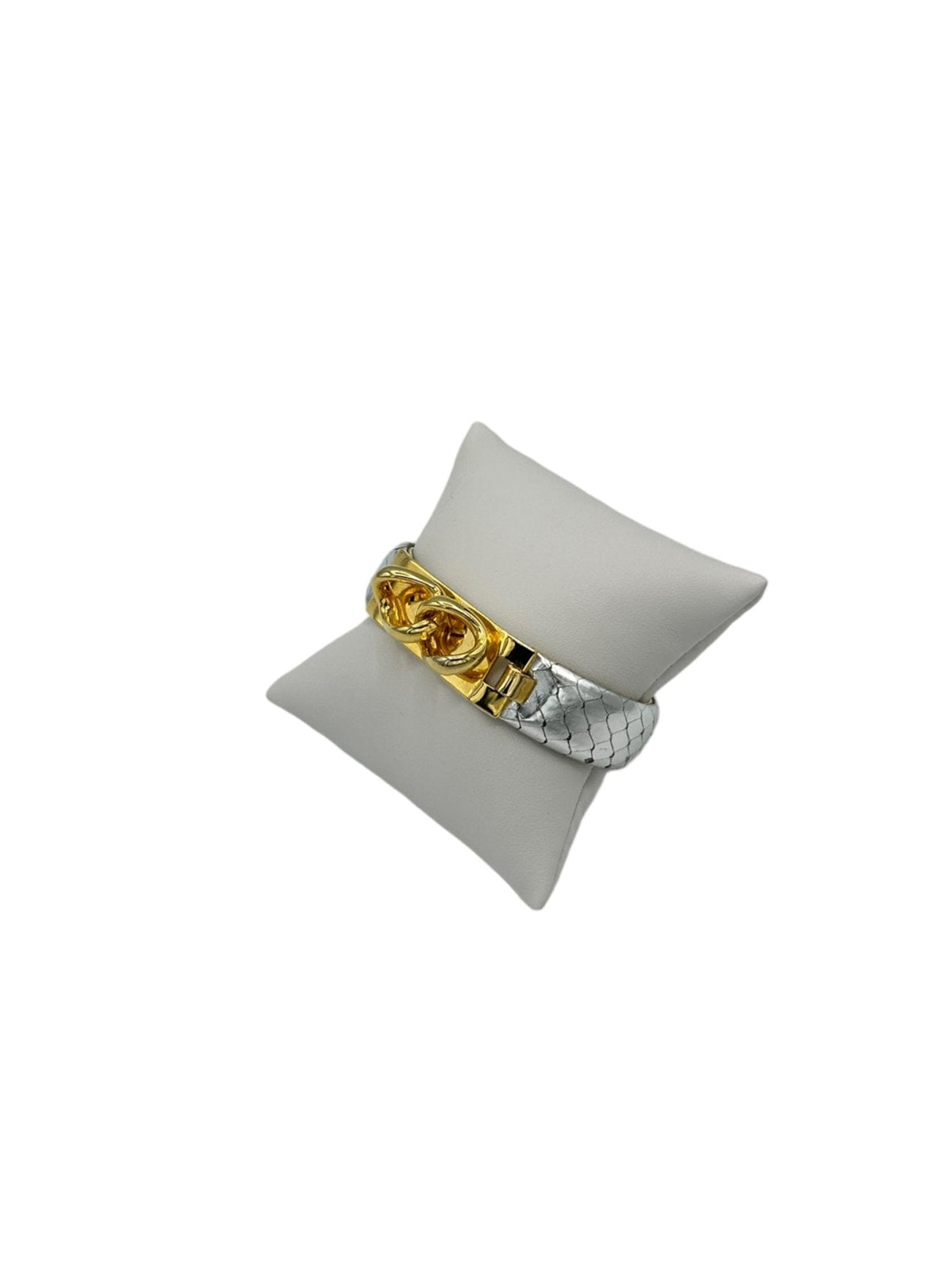 Mannelli Florence 24K Gold Plated Vintage Silver Leather Bangle Bracelet - 24 Wishes Vintage Jewelry