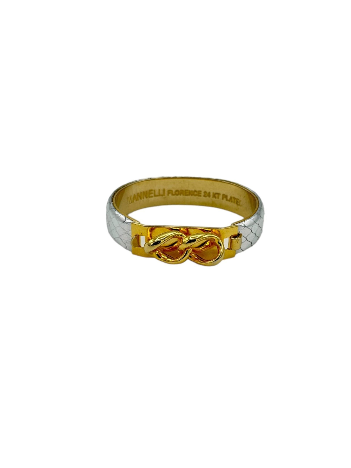 Mannelli Florence 24K Gold Plated Vintage Silver Leather Bangle Bracelet - 24 Wishes Vintage Jewelry