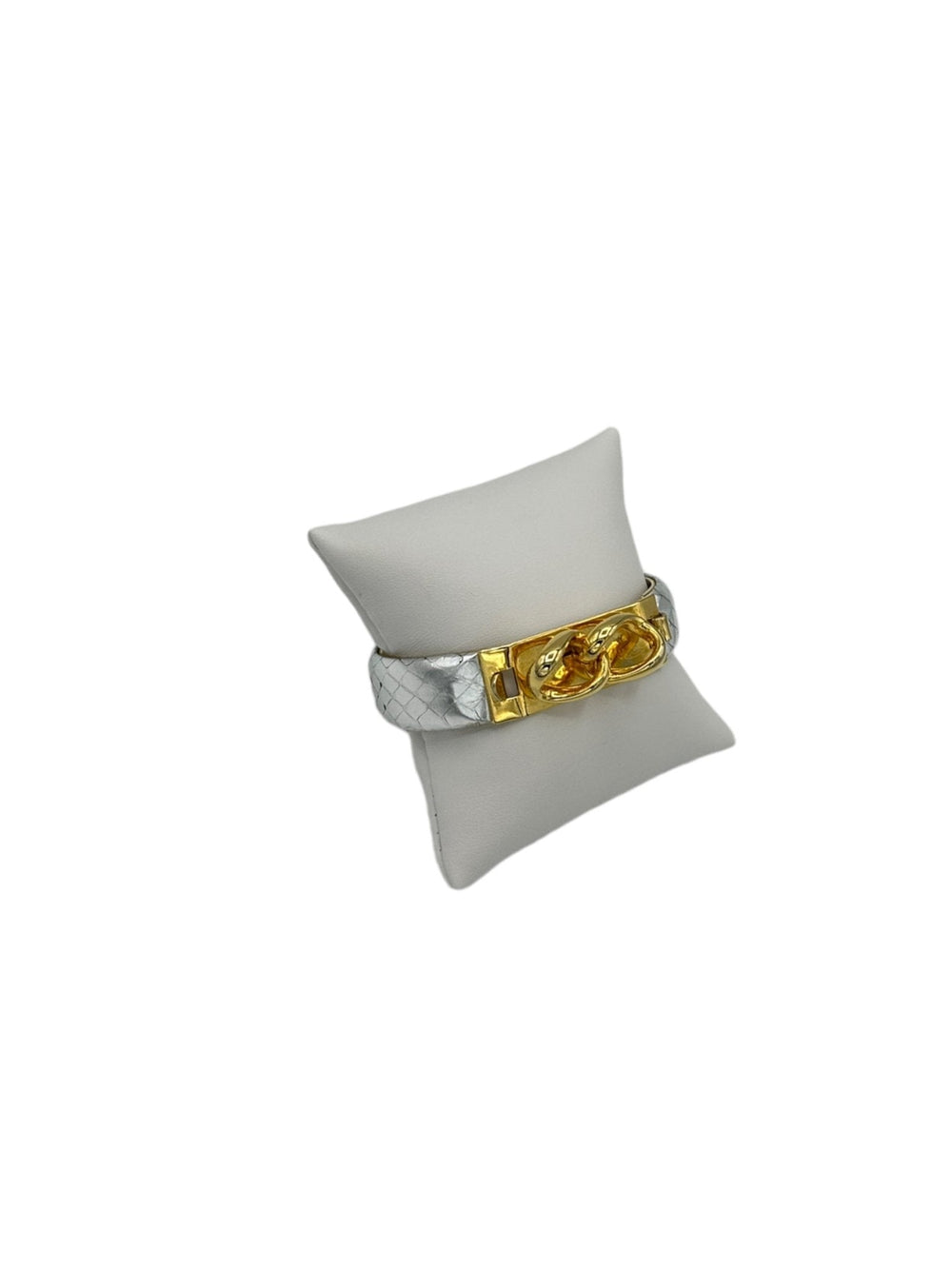 Mannelli Florence vintage silver leather bangle bracelet with 24K gold-plated clasp- 24 Wishes Vintage Jewelry