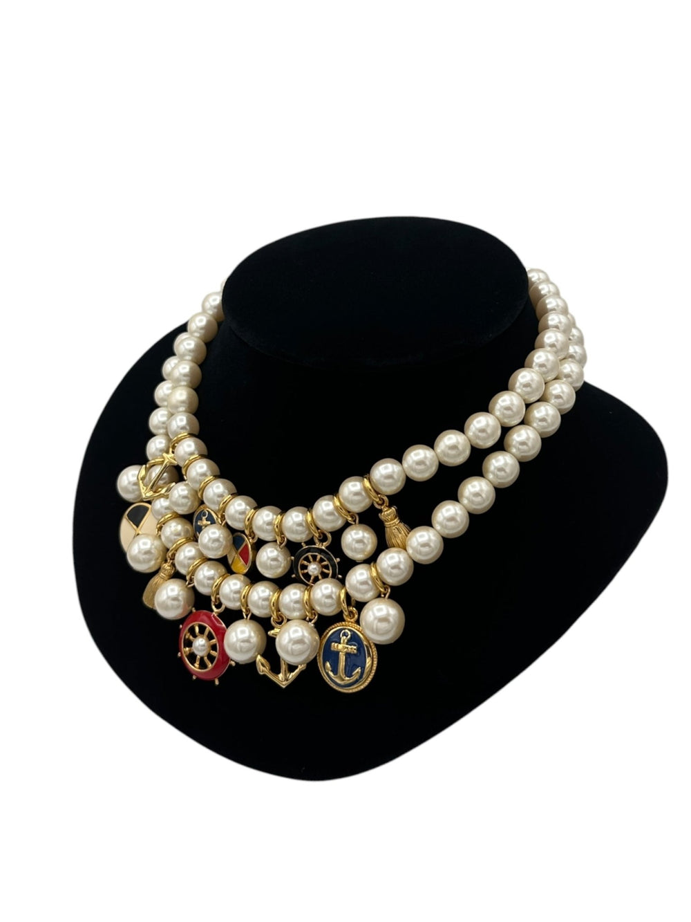 Marvella Double Strand Pearl Nautical Charm Necklace - 24 Wishes Vintage Jewelry