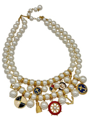 Marvella Double Strand Pearl Nautical Charm Necklace - 24 Wishes Vintage Jewelry