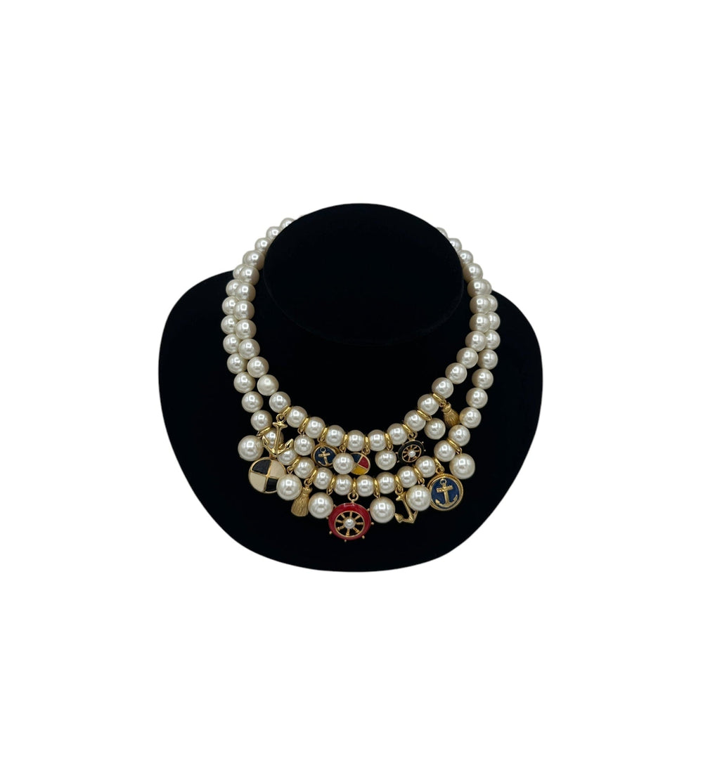 Marvella Double Strand Pearl Nautical Charm Necklace - 24 Wishes Vintage Jewelry