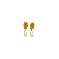 Marvella Vintage Jewelry Texture Gold Knot Pearl Dangle Clip - On Earrings - 24 Wishes Vintage Jewelry