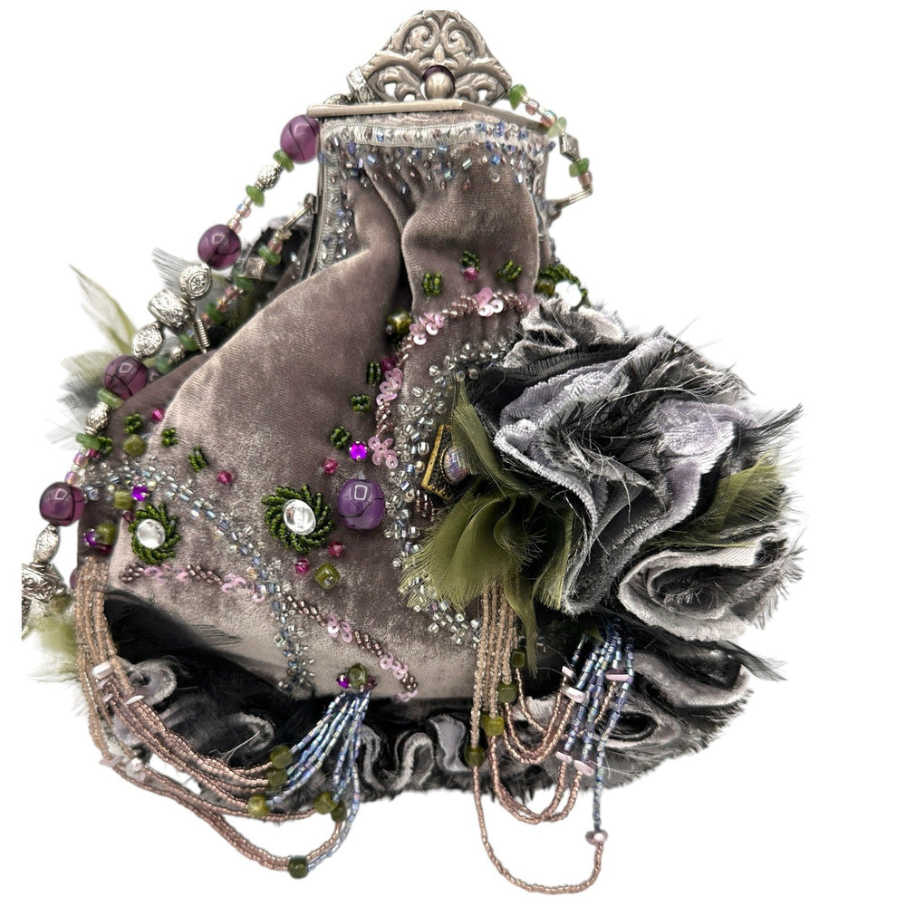 AccessoriesMary Frances Purple Velvet Floral Beaded Victorian Revival Handbag Vintage Purse