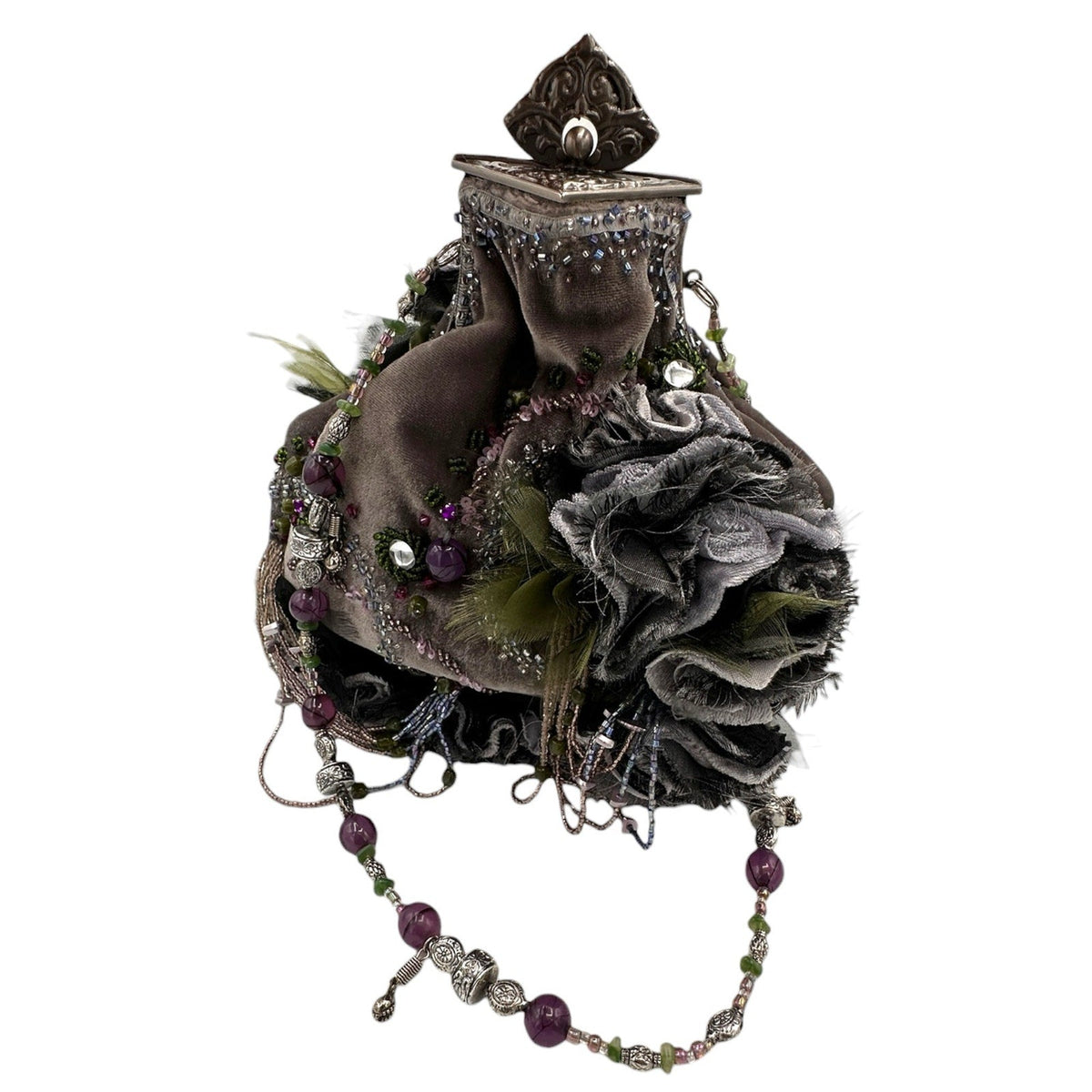 AccessoriesMary Frances Purple Velvet Floral Beaded Victorian Revival Handbag Vintage Purse