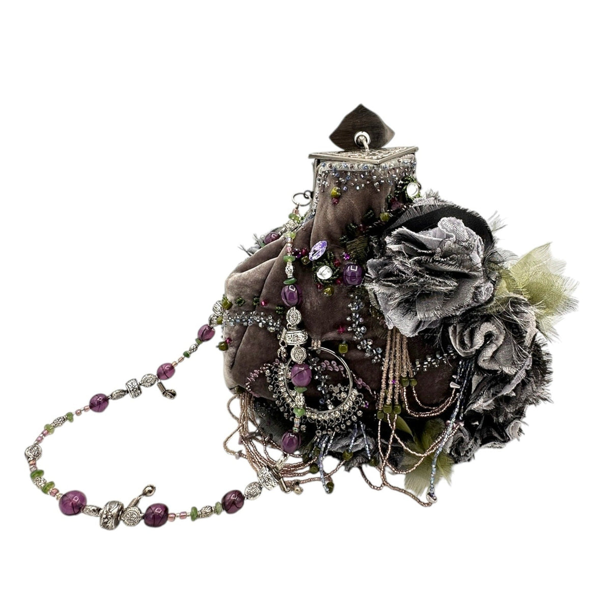 AccessoriesMary Frances Purple Velvet Floral Beaded Victorian Revival Handbag Vintage Purse