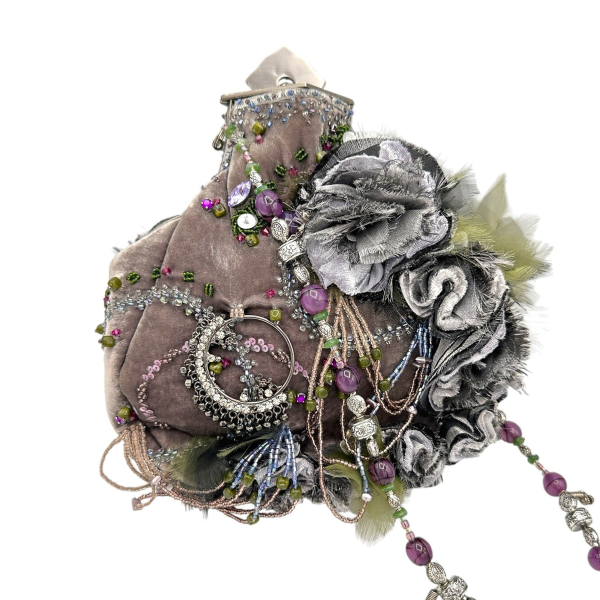 AccessoriesMary Frances Purple Velvet Floral Beaded Victorian Revival Handbag Vintage Purse