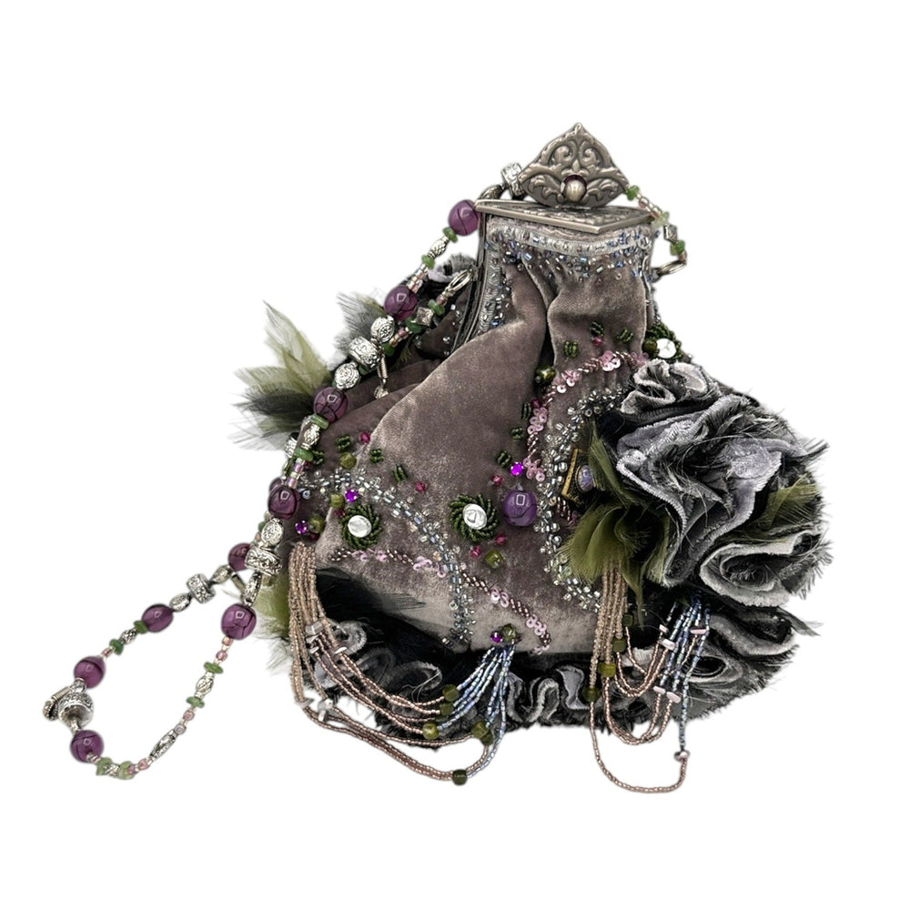 AccessoriesMary Frances Purple Velvet Floral Beaded Victorian Revival Handbag Vintage Purse